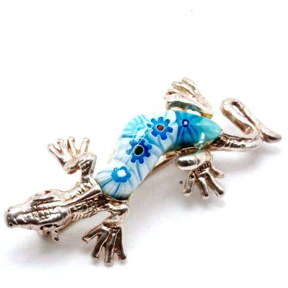Sterling Silver Hallmarked Millefiori Gecko Brooch - Picture 1 of 6